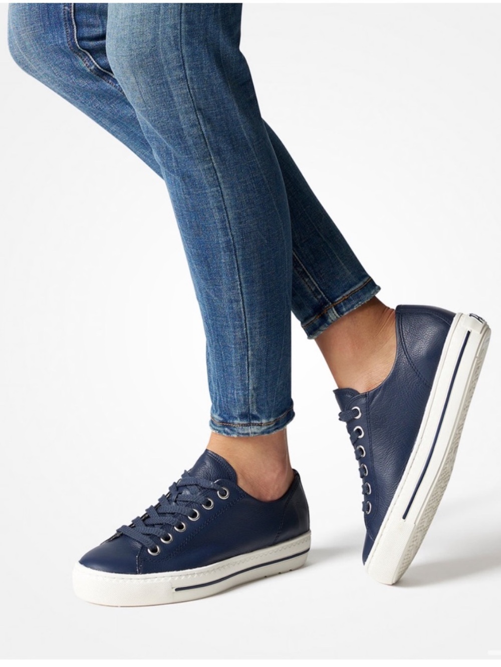 Paul Green Women’s Navy Leather Low-Top Sneakers Size 5.5 UK/8 US